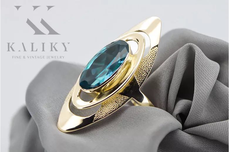 Ring Vintage style Aquamarine 14K Yellow gold vrc189y
