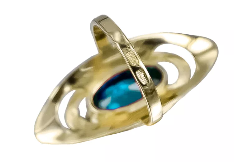 Ring Vintage style Aquamarine 14K Yellow gold vrc189y