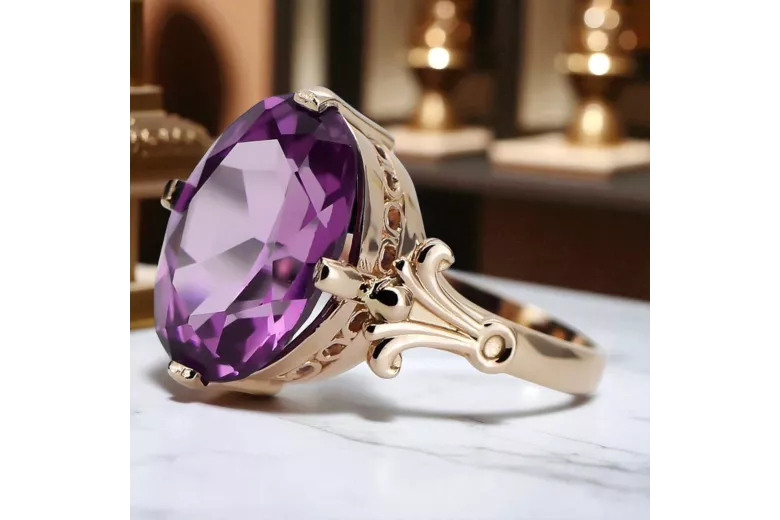 Anneau Améthyste Or rose 14 carats vintage d'origine Bijoux vintage vrc369r