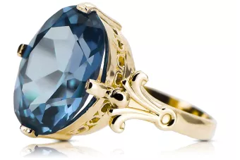 Pierścionek Akwamaryn 14k żółte złoto Vintage unikatowe vrc369y