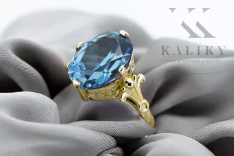 14K Жовте золото Аквамарин Каблучка Вінтаж прикраси vrc369y