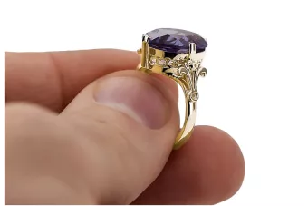 Александрит 14K жълто злато Пръстен Винтидж бижута vrc369y