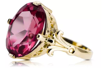 14k żółte złoto Rubin Pierścionek Styl Vintage vrc369y