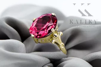 14k żółte złoto Rubin Pierścionek Styl Vintage vrc369y