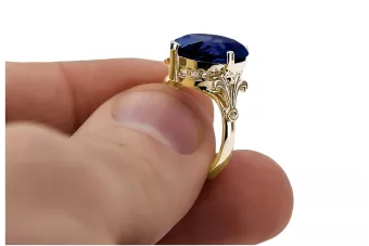 Сапфир 14-кв Желтое золото Кольцо Винтаж стиль vrc369y