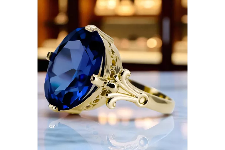 14k żółte złoto Szafir Pierścionek Vintage unikatowe vrc369y