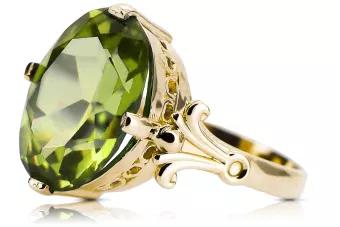 Artesanía vintage Anillo Peridoto amarillo Oro amarillo de 14 quilates vrc369y