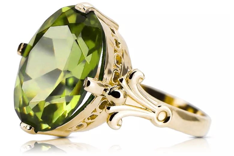 Aur galben 14K Peridot galben Inel Vintage Craft  vrc369y