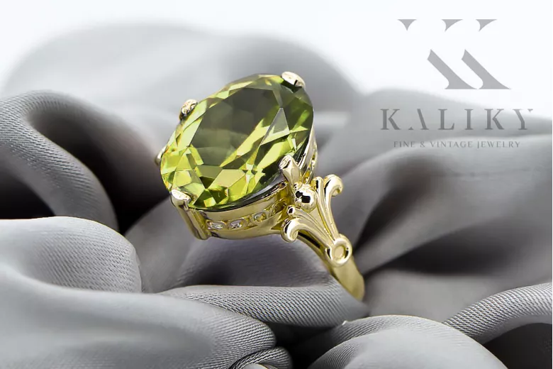 Aur galben 14K Peridot galben Inel Vintage Craft  vrc369y