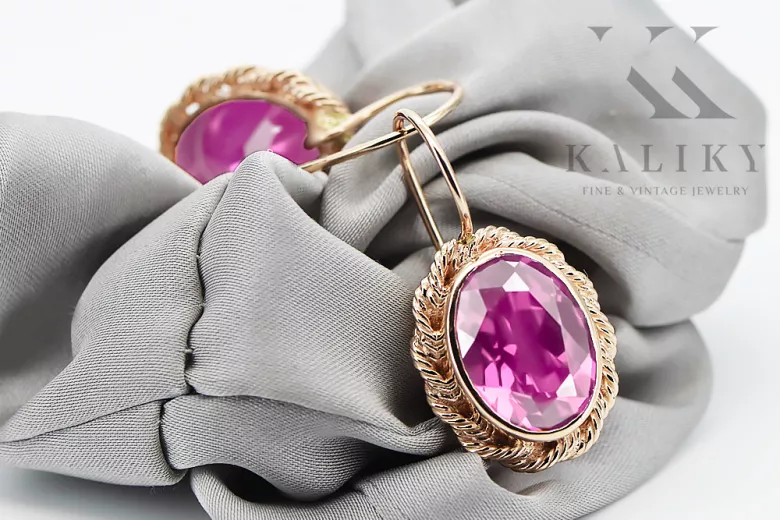 Amethyst Original 14K rosa pendientes de oro Joyería vintage vec007r