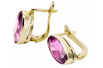 الأصفر 14 كيلو 585 الذهب الجمشت أقراط VEC001Y الروسية نمط السوفيتي خمر