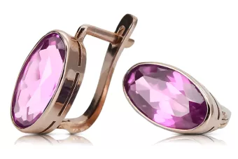 Rose Pink 14K 585 Cercei de aur ametist VEC001 Stil de epocă sovietică rusă