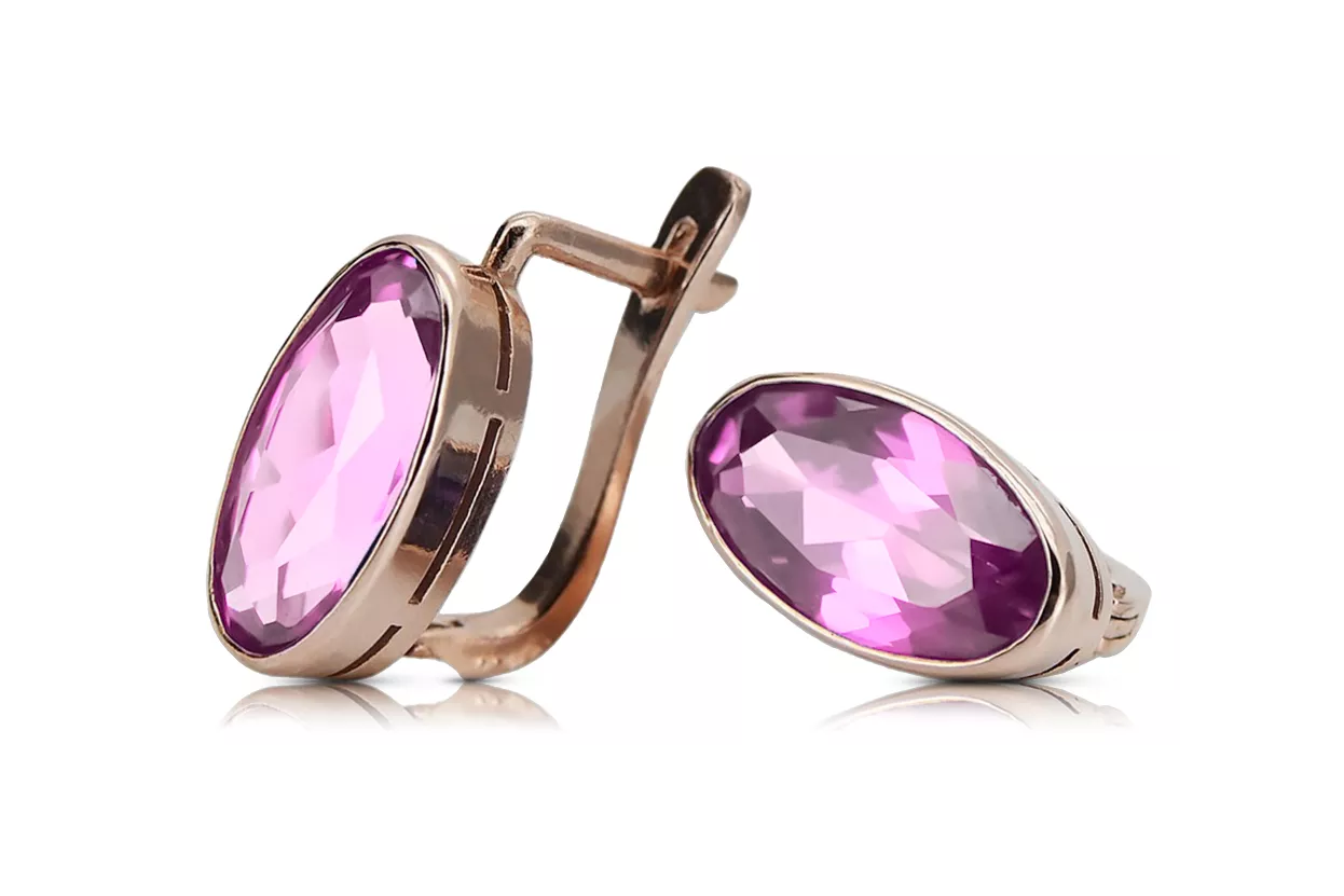 Rose Pink 14k 585 Gold Amethyst Ohrringe Vec001 Russischer sowjetischer Vintage-Stil