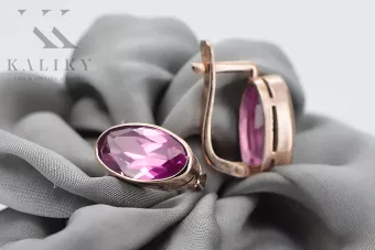 Rose Pink 14K 585 Cercei de aur ametist VEC001 Stil de epocă sovietică rusă