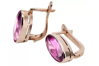 Rose Pink 14k 585 Gold Amethyst Ohrringe Vec001 Russischer sowjetischer Vintage-Stil