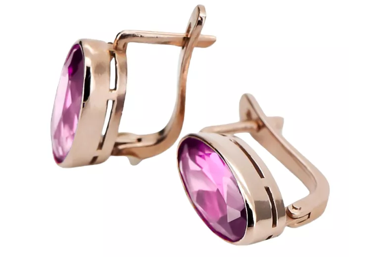 Rose Pink 14K 585 Cercei de aur ametist VEC001 Stil de epocă sovietică rusă