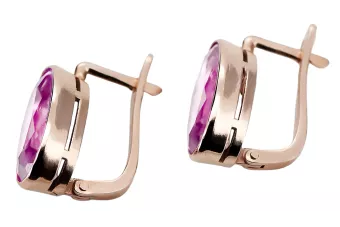 Rose Pink 14K 585 Cercei de aur ametist VEC001 Stil de epocă sovietică rusă