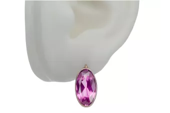 Rose Pink 14k 585 Gold Amethyst Ohrringe Vec001 Russischer sowjetischer Vintage-Stil