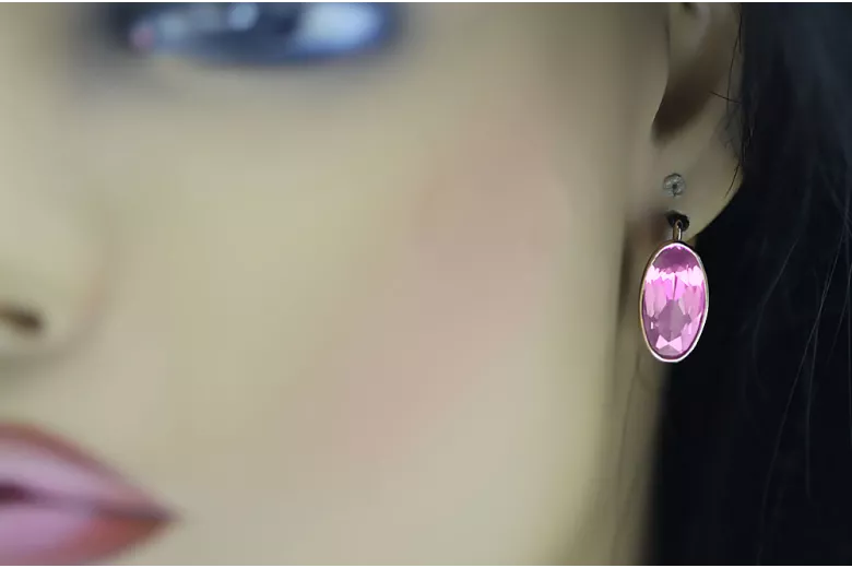Rose Pink 14k 585 Pendientes de amatista de oro VEC001 RUSO SOVIET VINTY STYLE
