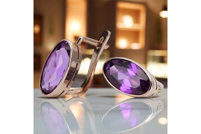 Rose Pink 14k 585 Gold Amethyst Ohrringe Vec001 Russischer sowjetischer Vintage-Stil