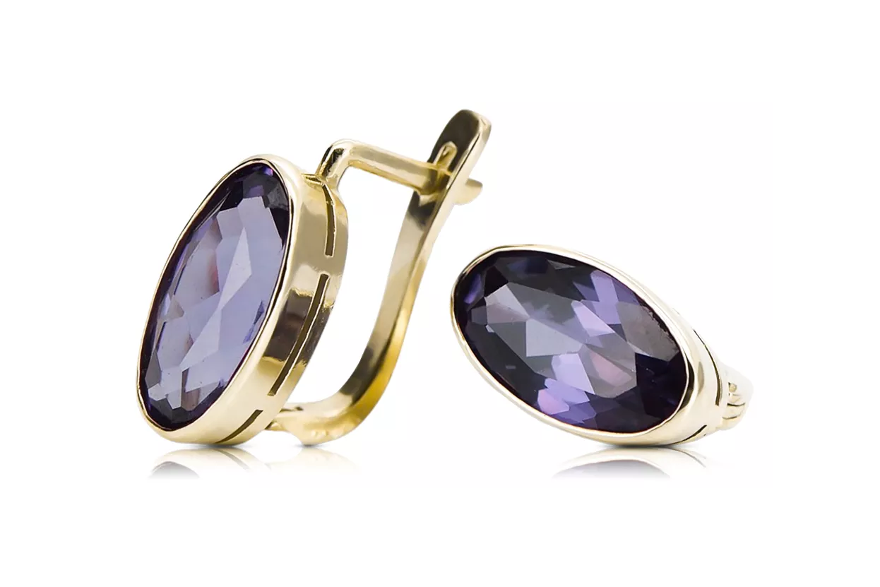 Ohrringe Alexandrit 14 Karat Gelbgold Vintage Stil vec001y