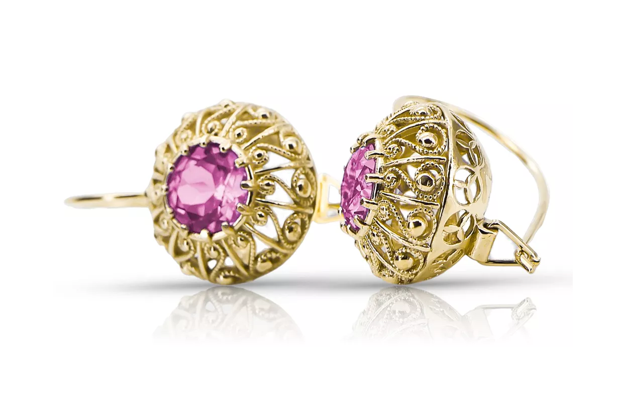 Vintage gelb 14K 585 Gold Amethyst Ohrringe Vec002Y Russischer sowjetischer Stil große Farbsteine