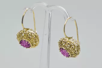Vintage yellow 14k 585 gold amethyst earrings vec002y Russian Soviet style big color stones