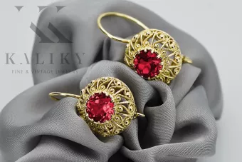 Вінтаж стиль Сережки Рубін 14K Жовте золото vec002y