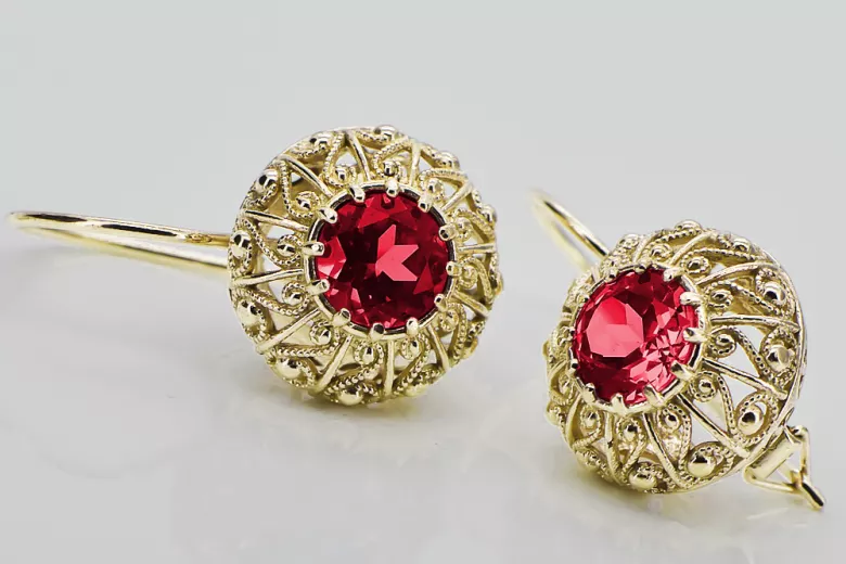Rubín 14k žluté zlato  Vintage style vec002y
