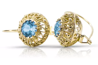 Earrings Vintage craft Aquamarine 14K Yellow gold vec002y