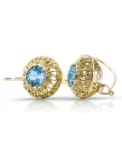 Earrings Vintage craft Aquamarine 14K Yellow gold vec002y