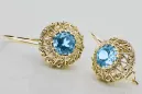 Earrings Vintage craft Aquamarine 14K Yellow gold vec002y