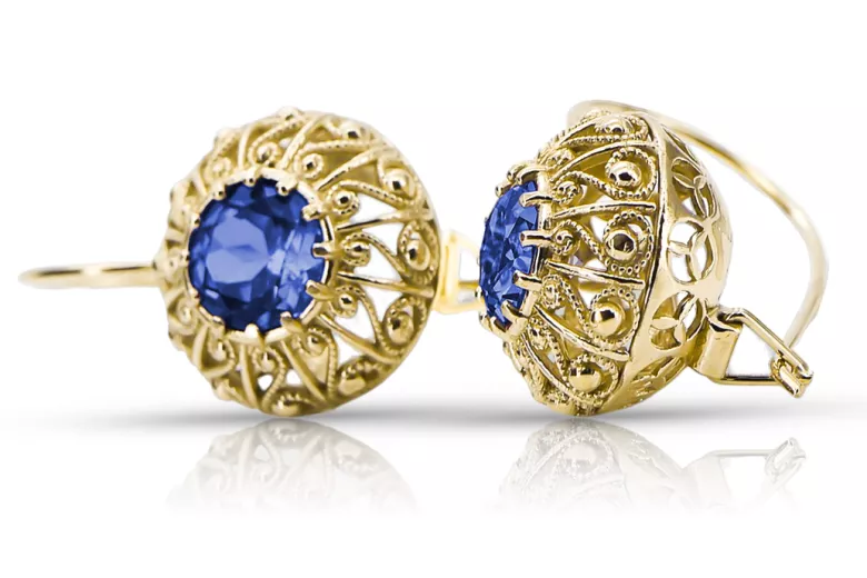 Oro amarillo de 14 quilates Zafiro Pendientes Vintage vec002y