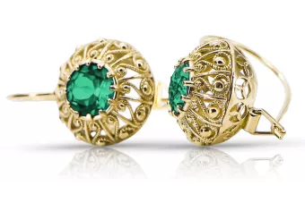 Esmeralda Oro amarillo de 14 quilates Pendientes Estilo vintage vec002y