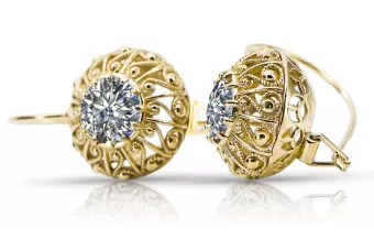 Earrings Zircon 14K Yellow gold Vintage style vec002y