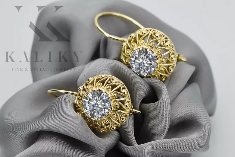 Earrings Zircon 14K Yellow gold Vintage style vec002y