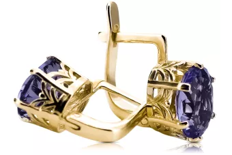 Κίτρινο 14k 585 χρυσό σκουλαρίκια alexandrite vec003y vintage ρωσική σοβιετική στυλ μεγάλες έγχρωμες πέτρες