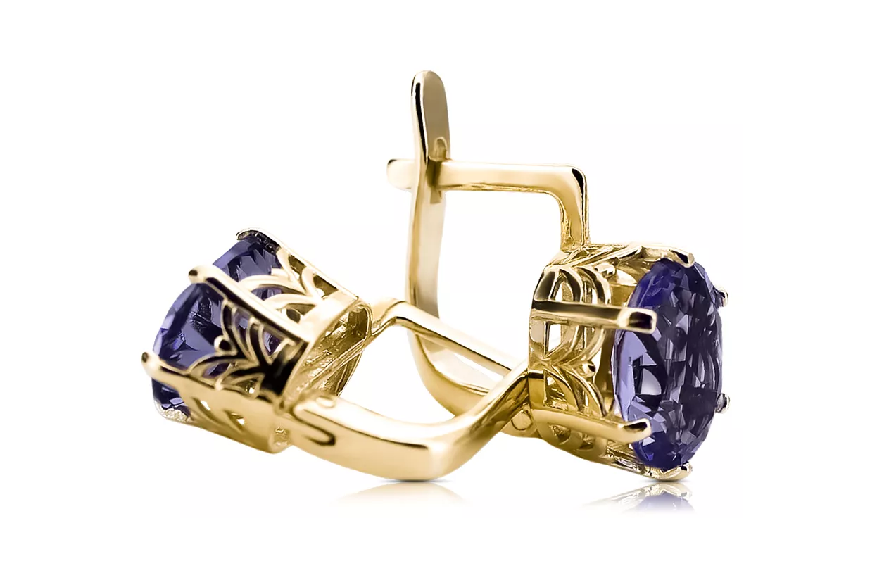 Κίτρινο 14k 585 χρυσό σκουλαρίκια alexandrite vec003y vintage ρωσική σοβιετική στυλ μεγάλες έγχρωμες πέτρες