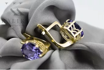 Жълти 14k 585 златни александрит обеци VEC003y реколта руски съветски стил големи цветни камъни