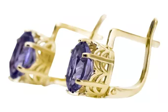 Pendientes Alexandrita de oro amarillo 14k 585 VEC003Y Vintage Ruso Estilo Soviético Gran Color Piedras