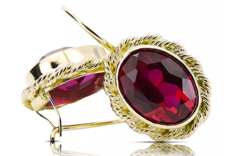 Желтый 14K 585 Gold Ruby Серьги Vec007y Винтаж Русский Советский Стиль Большие Цветные камни
