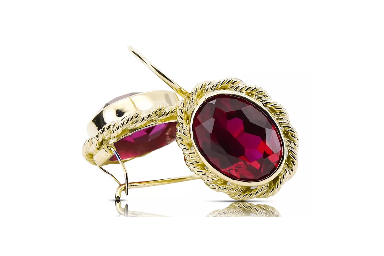 Желтый 14K 585 Gold Ruby Серьги Vec007y Винтаж Русский Советский Стиль Большие Цветные камни