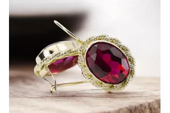 Желтый 14K 585 Gold Ruby Серьги Vec007y Винтаж Русский Советский Стиль Большие Цветные камни