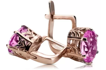 Náušnice s růžovou červenou 14k Gold 585 s Ametystem Vec003 vinobraní