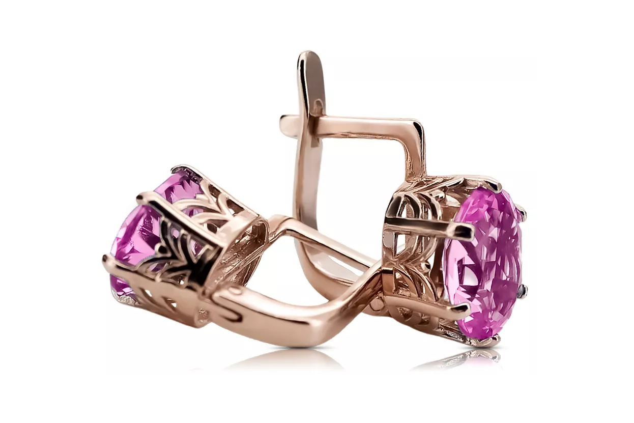 Pendientes de amatista de oro rosa rosa 14k 585 vec003 Vintage