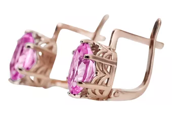 Kolczyki z różowego czerwonego 14k złota 585 z ametystem vec003 Vintage