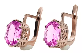Náušnice s růžovou červenou 14k Gold 585 s Ametystem Vec003 vinobraní