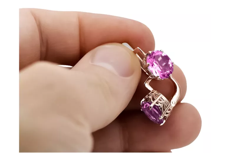Cercei din aur ametist roz trandafir 14k 585 vec003 Vintage