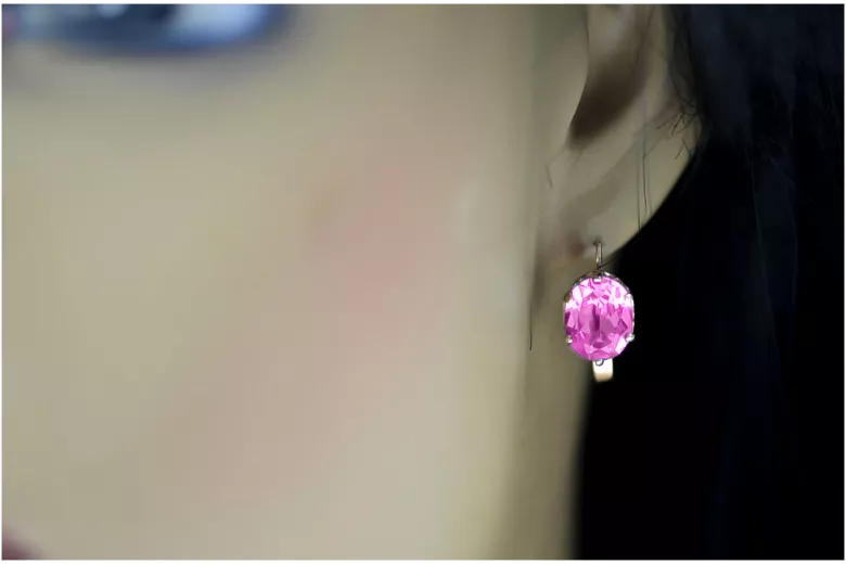 Rose pink 14k 585 gold amethyst earrings vec003 Vintage Russian Soviet style
