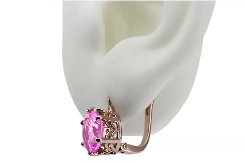 Pendientes de amatista de oro rosa rosa 14k 585 vec003 Vintage
